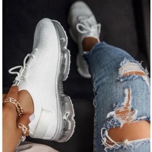 NEW Bubble Air Cushion Lace Up Knitted White Sneaker